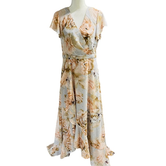 CALVIN KLEIN NWT Flutter Sleeve HiLo Floral Print Ruffle Dress $259 - Picture 6 of 13